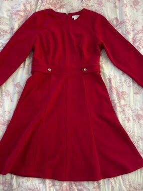 London Times Bright Red Midi Dress with 3/4 Sleeves